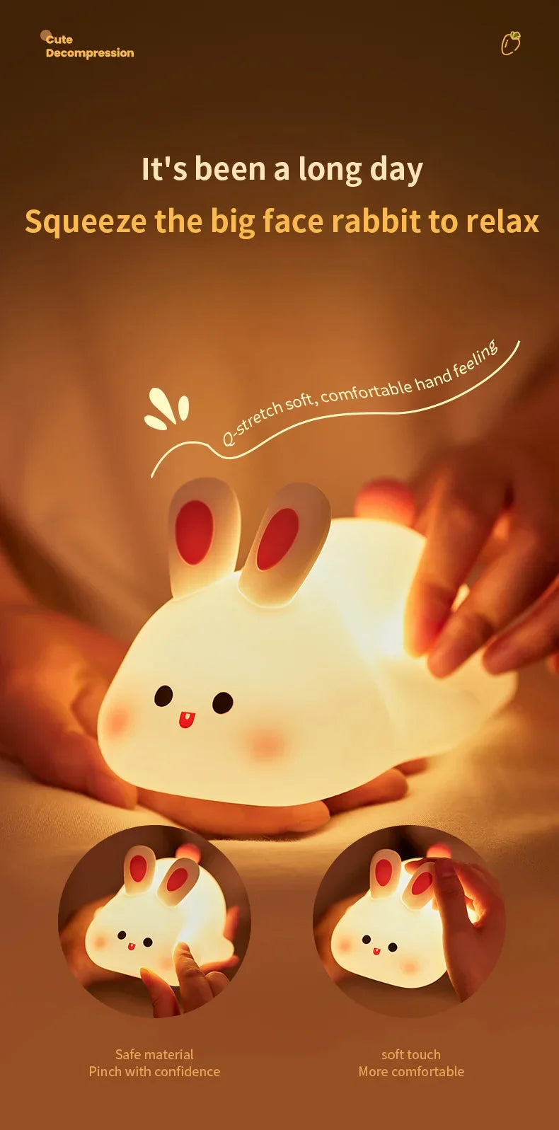 Silicone Bunny Night Light – Touch Sensor Lamp for Kids, Babies & Nursery Decor
