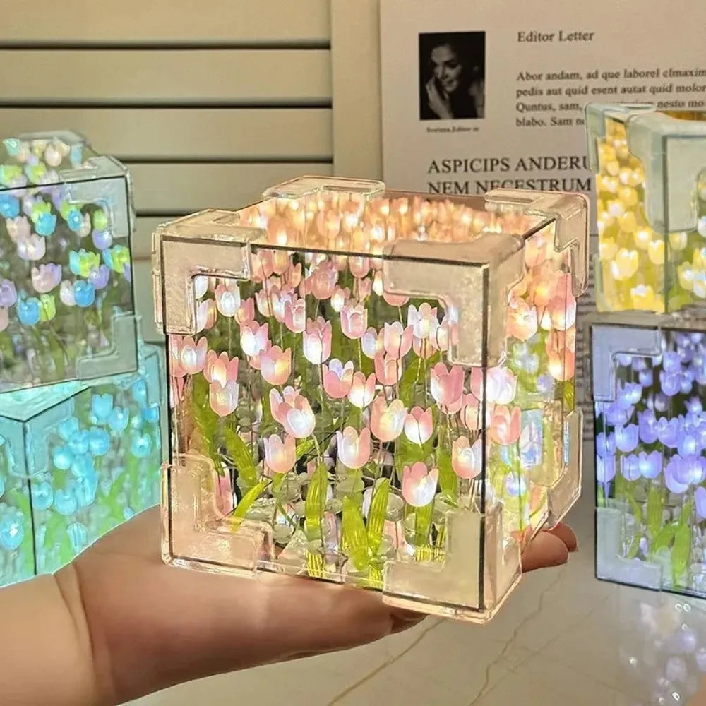 BloomCube Tulip Mirror Lamp – DIY Flower Night Light for Bedrooms & Gifts