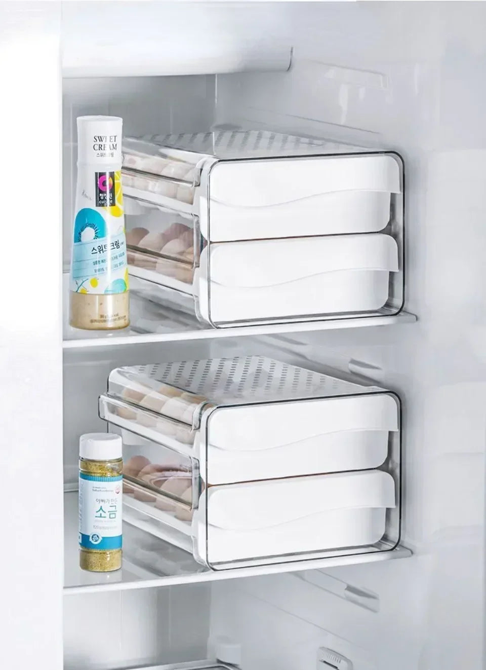 Double-Layer Egg Rack – Automatic Sliding Refrigerator Storage Box