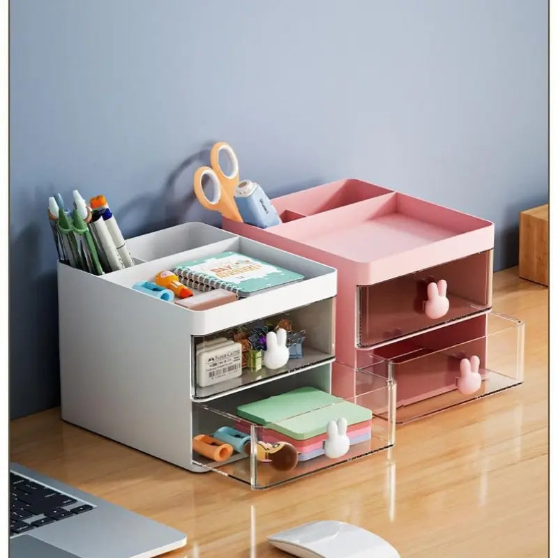 Small Desk Organizer with Drawer – Desktop Storage Box for Pens, Phones, Cards & Stationery