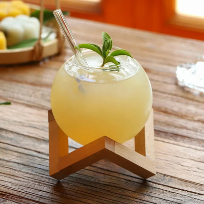 Glass Cup With Wood Stand