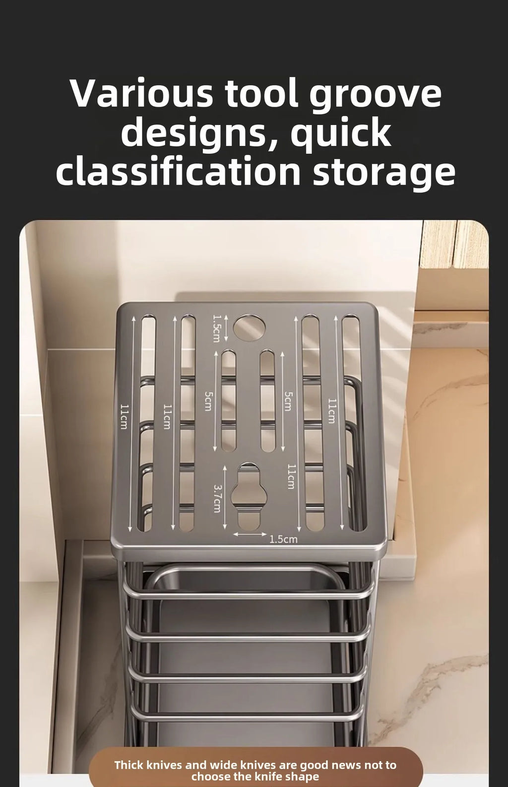 Kitchen Knife Holder – Countertop Storage Rack with Drain Tray & Multi-Function Organizer