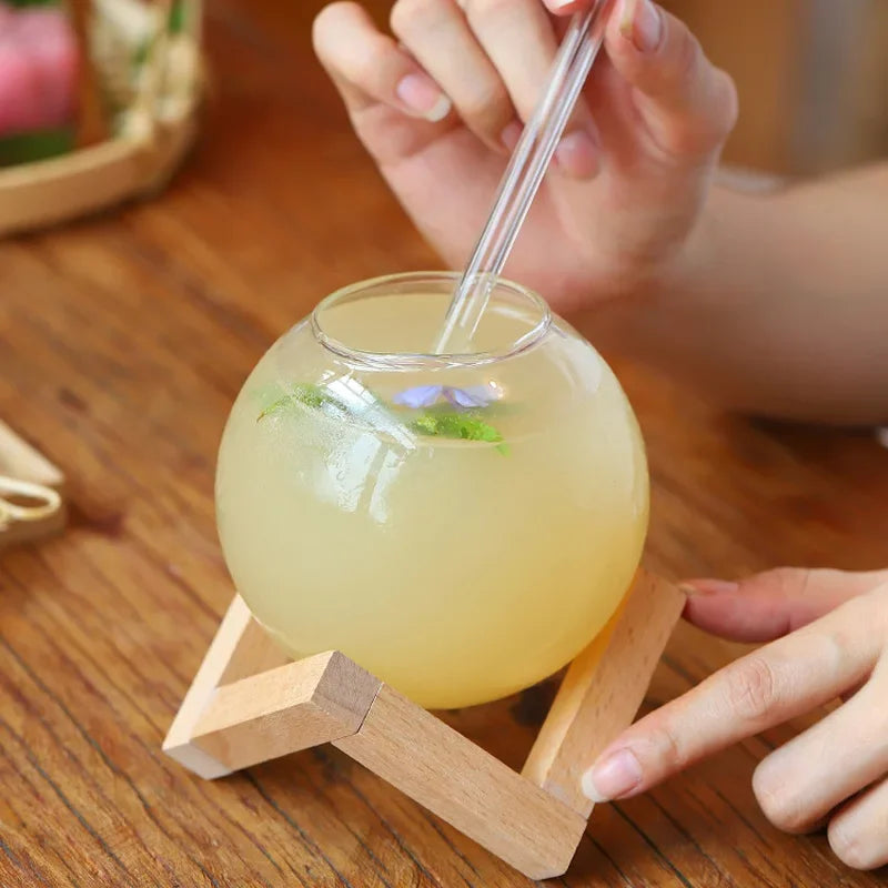 Glass Cup With Wood Stand