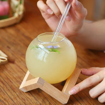 Glass Cup With Wood Stand