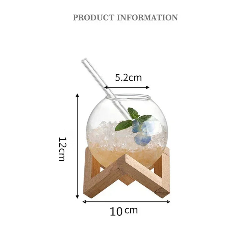 Round Ball Glass Cup with Wood Stand