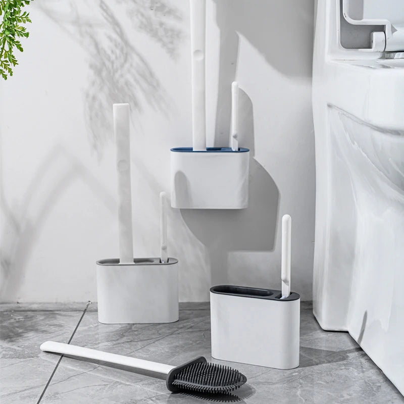 Clean Ease Wall-Mounted Toilet Brush – Long Handle Silicone Soft Bristles