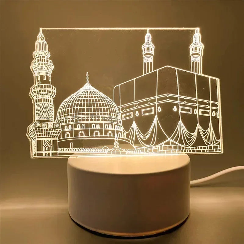 3D Acrylic LED Night Light – Eid Mubarak Ramadan Decor Lamp, USB Powered
