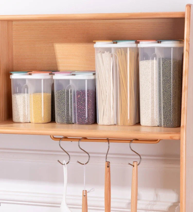 4-Grid Cereal Storage Box – Plastic Sealed Food Container & Grain Tank with Moisture-Proof Lid