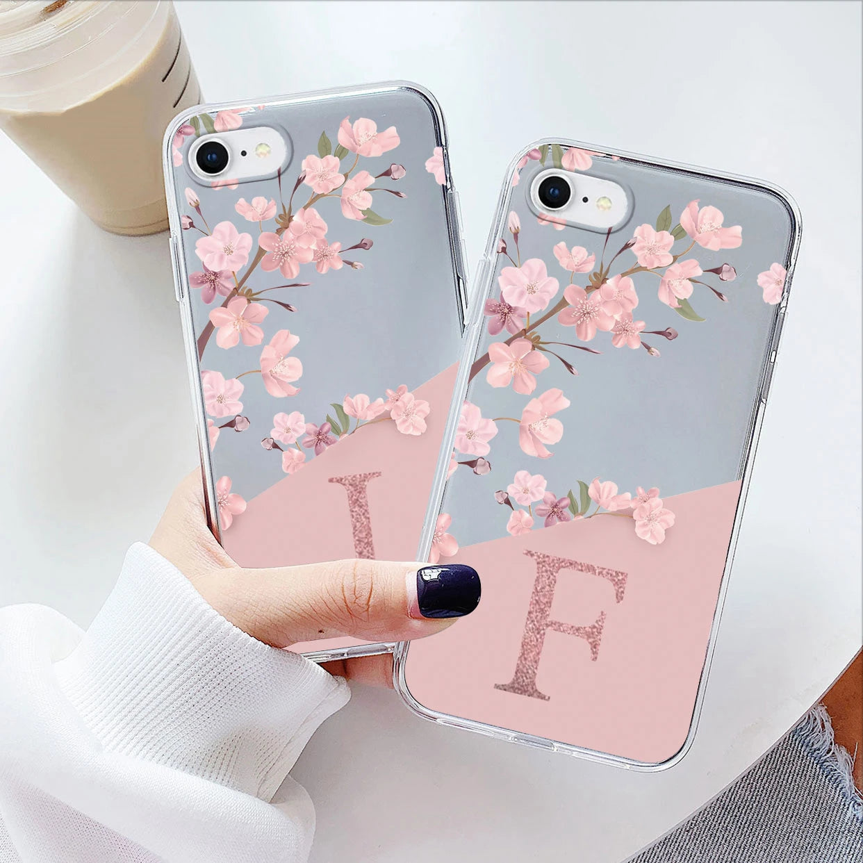 Clear Floral Letter Case – Soft Silicone Transparent Cover for iPhone 7/8/SE