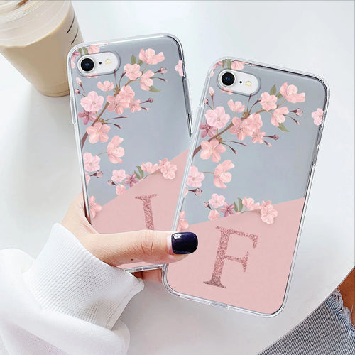 Clear Floral Letter Case – Soft Silicone Transparent Cover for iPhone 7/8/SE - Aqoom