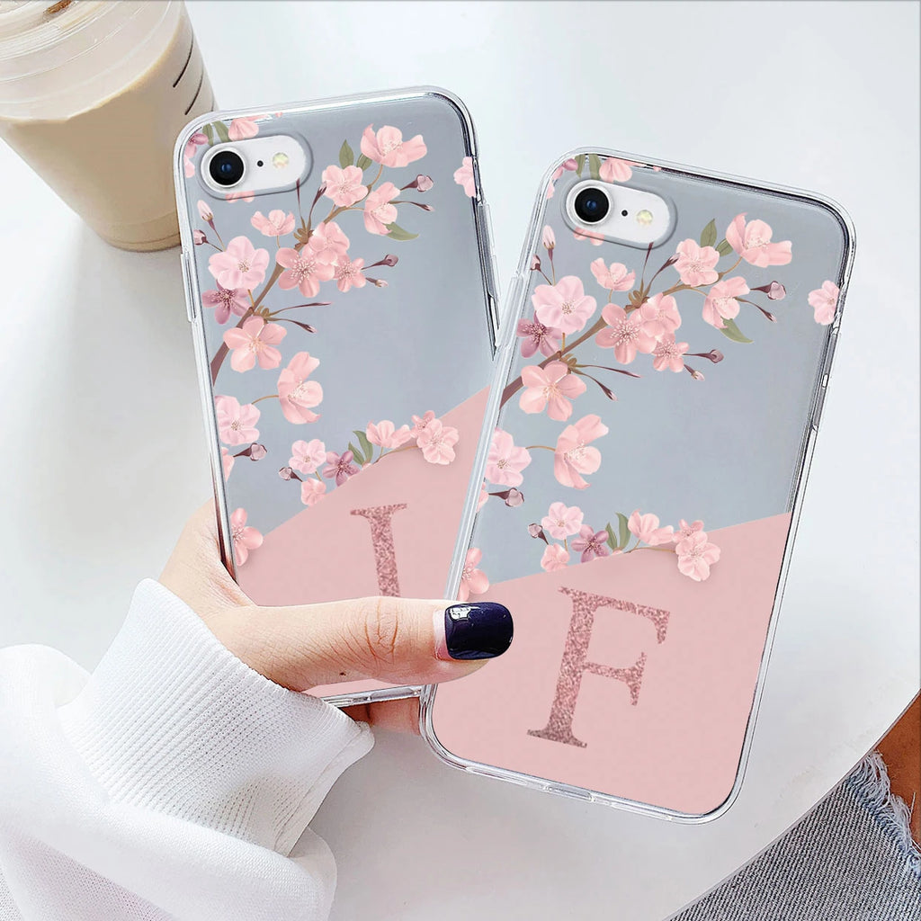 Clear Floral Letter Case – Soft Silicone Transparent Cover for iPhone 7/8/SE