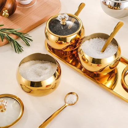 Gold and Silver  Kitchen Condiment Pots