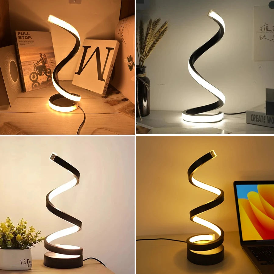 Modern Spiral LED Night Lamp – 3-Color Mood Light for Bedroom & Office