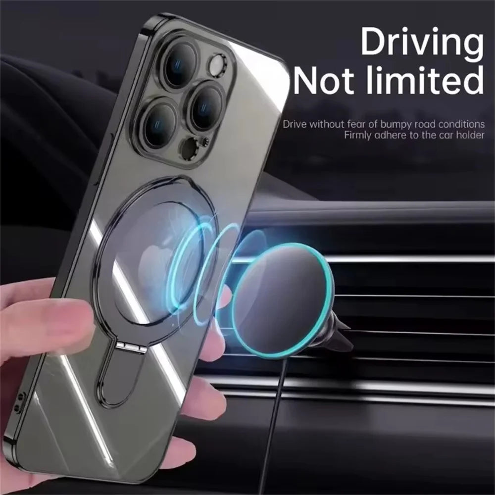 Clear Magnetic MagSafe Case – Acrylic Stand Holder Cover for iPhone 11–16