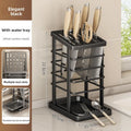 Kitchen Knife Holder – Countertop Storage Rack with Drain Tray & Multi-Function Organizer