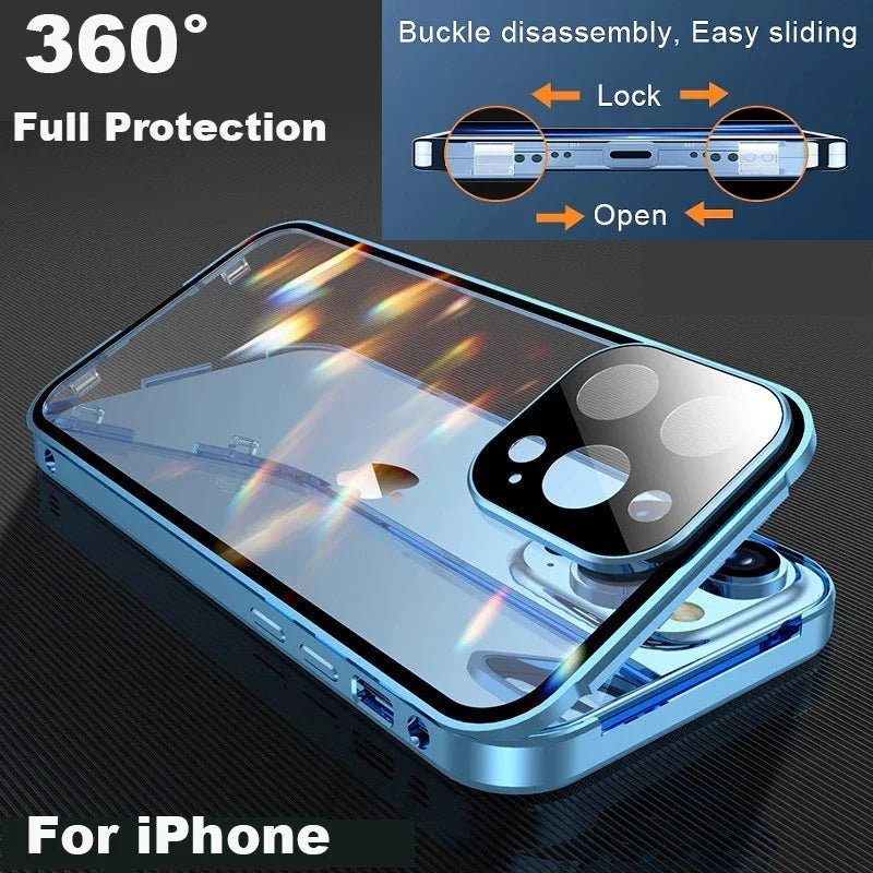 lear Magnetic Glass Case – 360° Protection for iPhone 12–16 Series