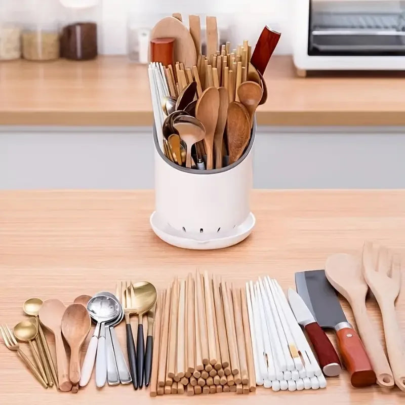 Kitchen Chopstick Storage Tube – Tableware Holder with Drain Plate for Home Organizer