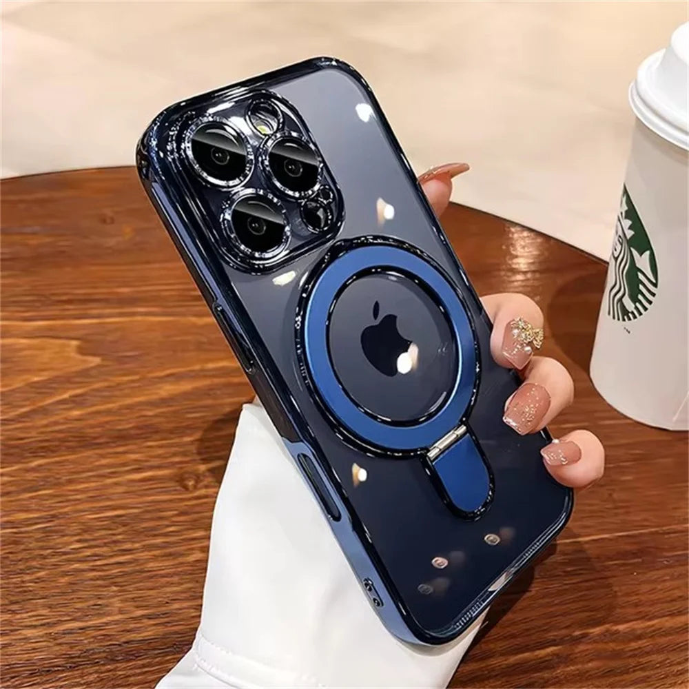 Clear Magnetic MagSafe Case – Acrylic Stand Holder Cover for iPhone 11–16