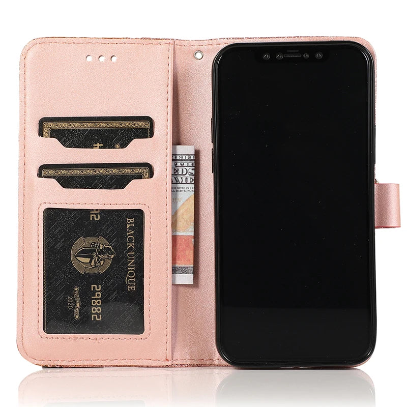 Shiny Wallet Flip Case – Leather Cover for iPhone 7–16 Series
