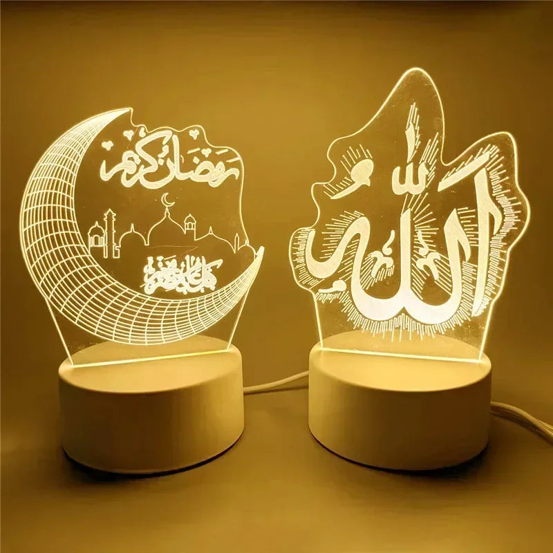 3D Acrylic LED Night Light – Eid Mubarak Ramadan Decor Lamp, USB Powered