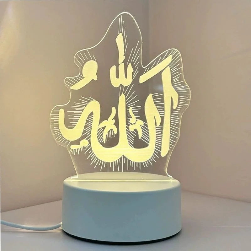 3D Acrylic LED Night Light – Eid Mubarak Ramadan Decor Lamp, USB Powered