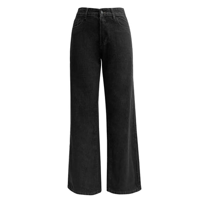 Women Blue Button High Waist Loose Jeans