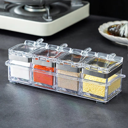 Set of 4 Crystal Seasoning Storage Container with Spoon
