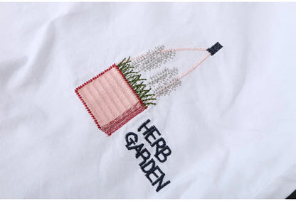 Cotton Embroidery Loose Long White Shirts