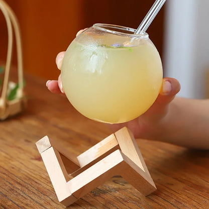Glass Cup With Wood Stand