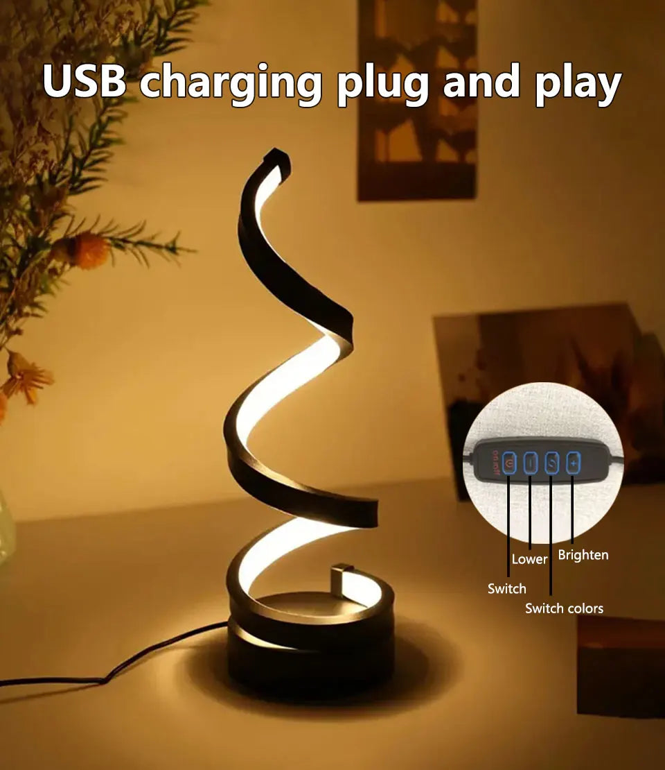 Modern Spiral LED Night Lamp – 3-Color Mood Light for Bedroom & Office