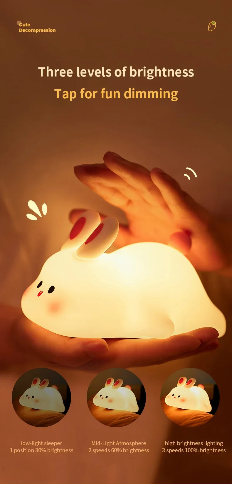Silicone Bunny Night Light – Touch Sensor Lamp for Kids, Babies & Nursery Decor
