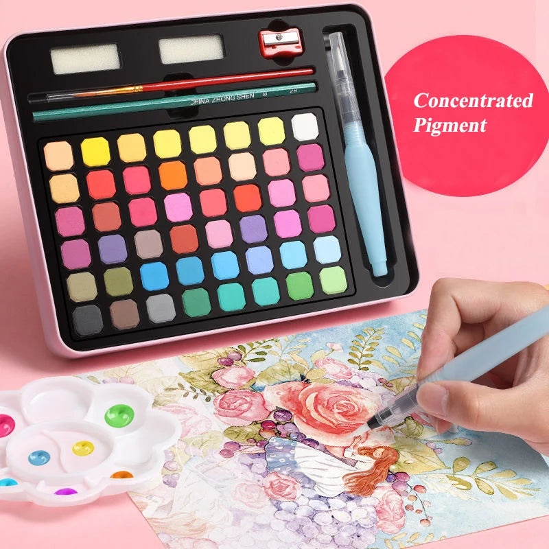 Watercolor Set with 48 colors and Brush & Paper Supplies
