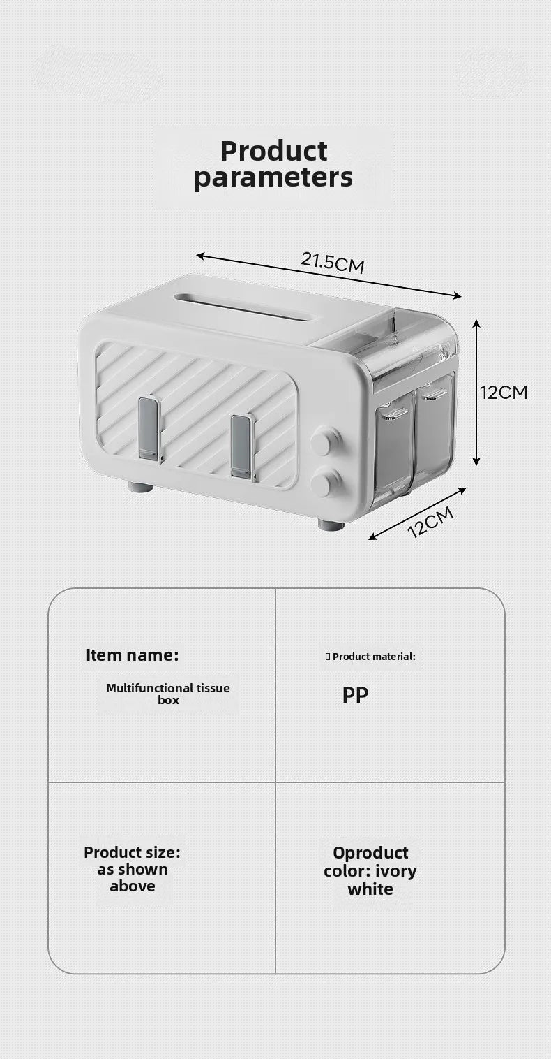 Multifunctional Tissue Box – Phone Holder with Side Storage & Drawer for Home/Office