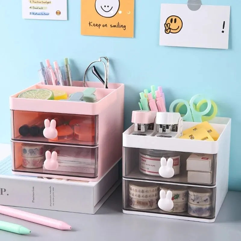 Small Desk Organizer with Drawer – Desktop Storage Box for Pens, Phones, Cards & Stationery
