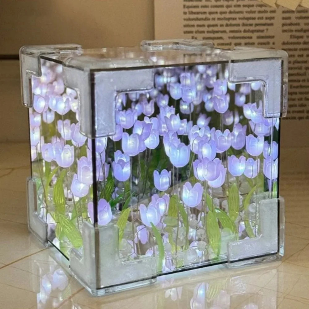 BloomCube Tulip Mirror Lamp – DIY Flower Night Light for Bedrooms & Gifts