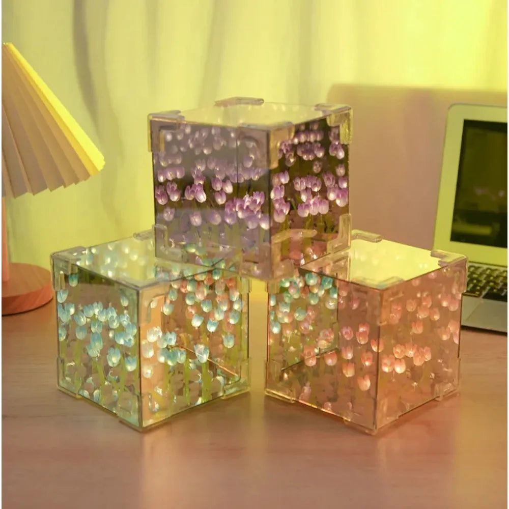 BloomCube Tulip Mirror Lamp – DIY Flower Night Light for Bedrooms & Gifts