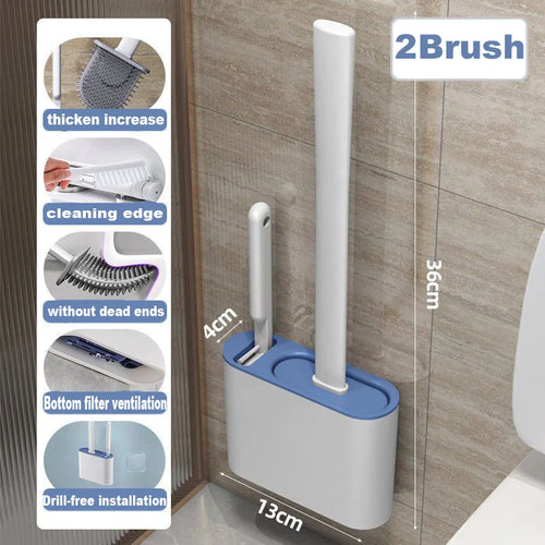 Clean Ease Wall-Mounted Toilet Brush – Long Handle Silicone Soft Bristles - Aqoom