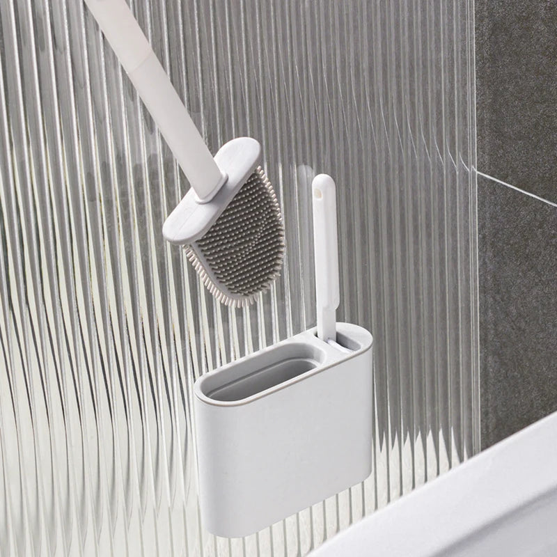 Clean Ease Wall-Mounted Toilet Brush – Long Handle Silicone Soft Bristles
