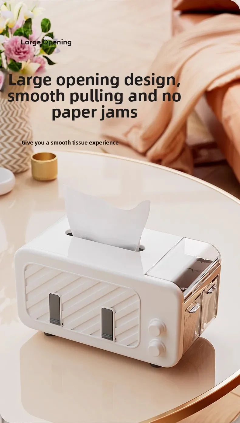Multifunctional Tissue Box – Phone Holder with Side Storage & Drawer for Home/Office