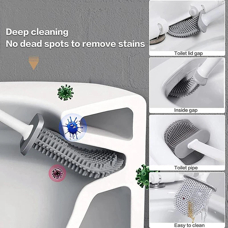 Clean Ease Wall-Mounted Toilet Brush – Long Handle Silicone Soft Bristles