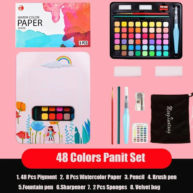 Watercolor Set with 48 colors and Brush & Paper Supplies