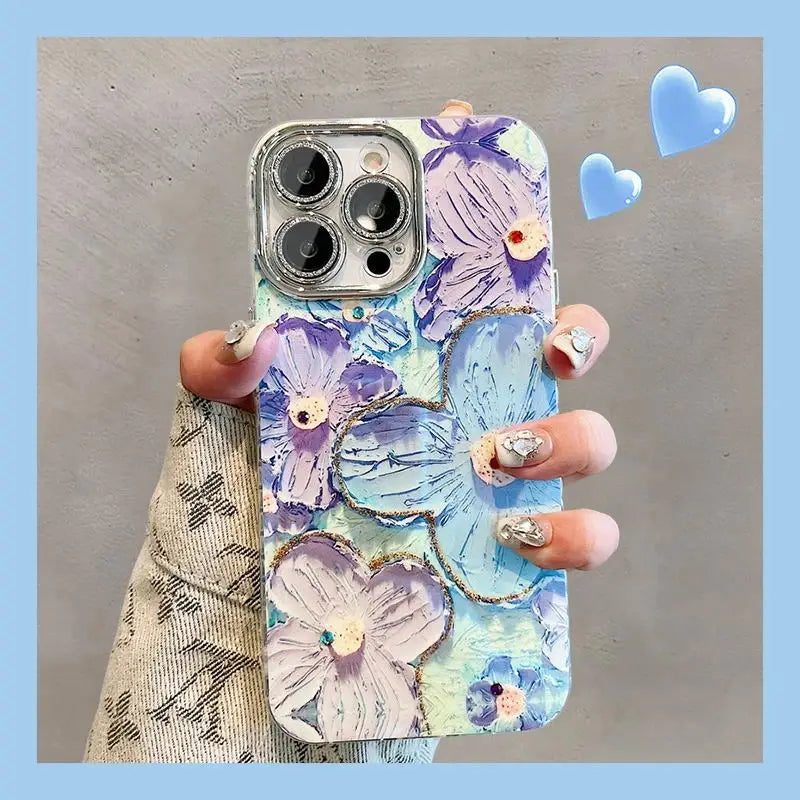 Elegant Floral Glitter Case – Diamond Shockproof Cover with Camera Lens Protection for iPhone 11–16