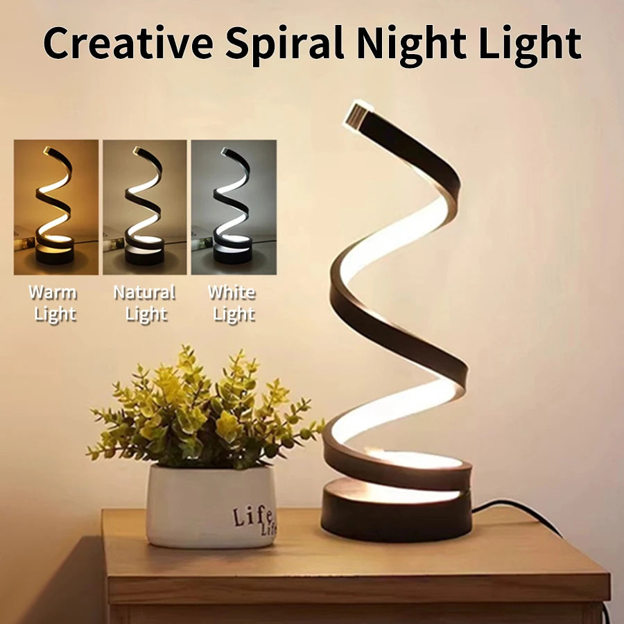 Modern Spiral LED Night Lamp – 3-Color Mood Light for Bedroom & Office