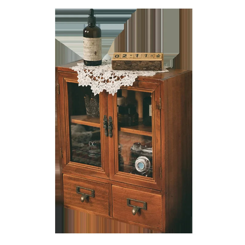 Vintage Wooden Double Door Display Cabinet