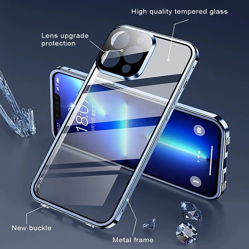 lear Magnetic Glass Case – 360° Protection for iPhone 12–16 Series