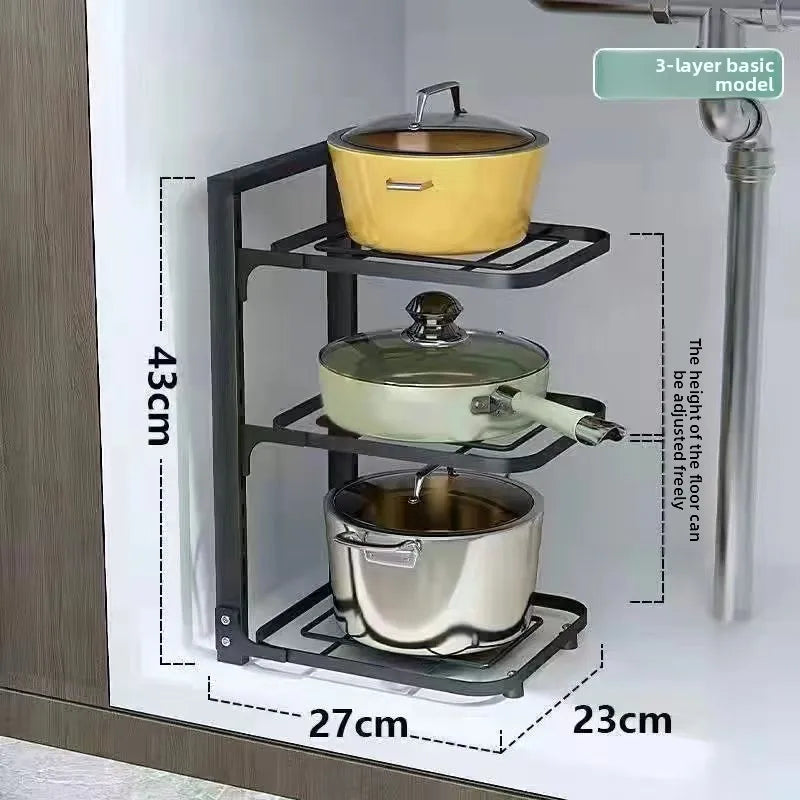 Stainless Steel Kitchen Organizer – Multi-Layer Storage Rack with Shelves, Sink & Cabinets
