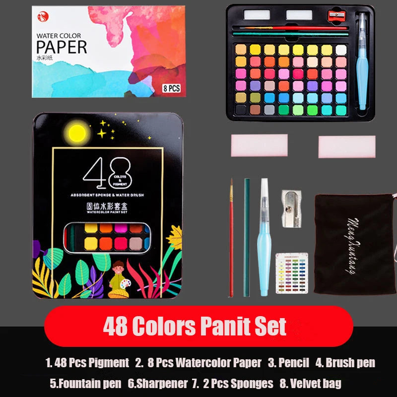 Watercolor Set with 48 colors and Brush & Paper Supplies