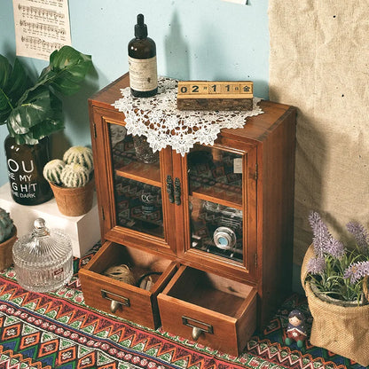 Vintage Wooden Double Door Display Cabinet