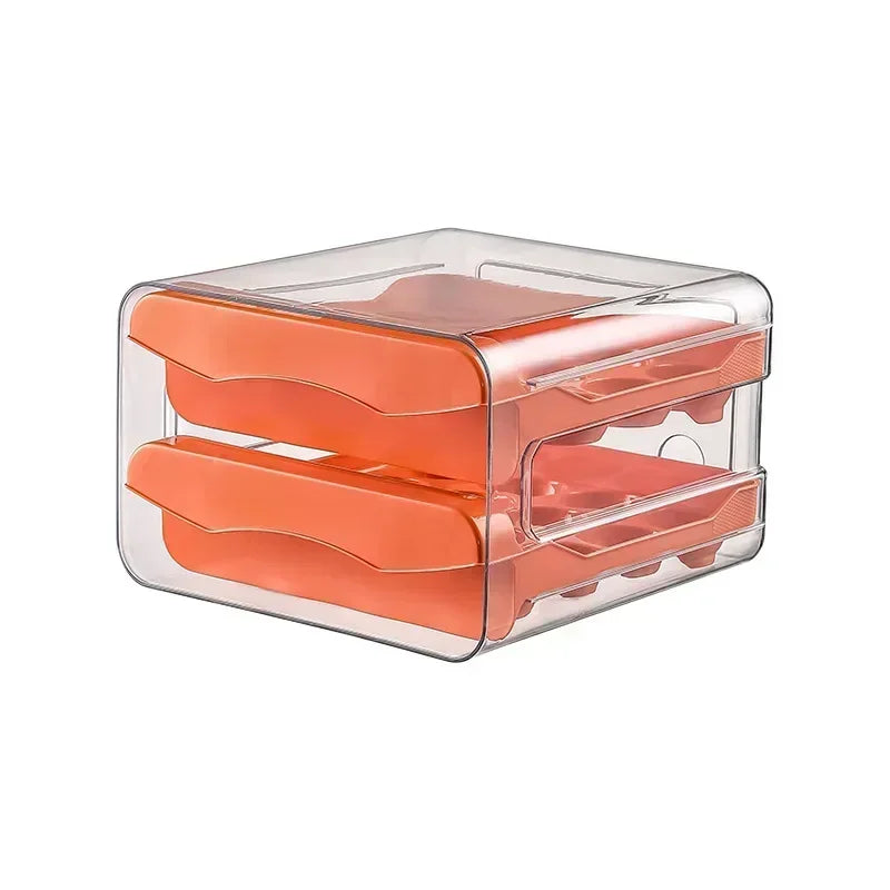 Double-Layer Egg Rack – Automatic Sliding Refrigerator Storage Box