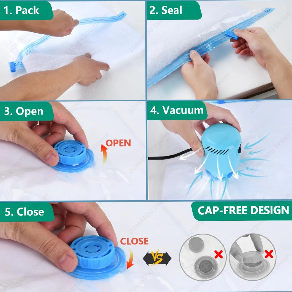 Vacuum Storage Bags – Clear Reusable Compression Set with Hand Pump